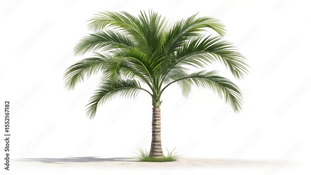 Obraz premium A single, realistic palm tree isolated on a clean white background.