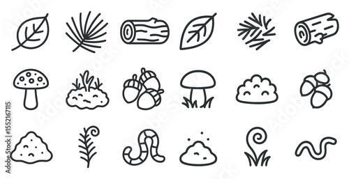 Nature and wildlife line icons set – outline, linear, forest and ecosystem symbols
