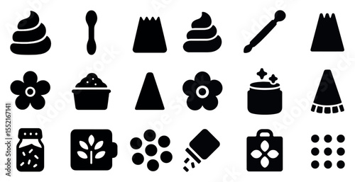 Skincare and beauty solid icons set – filled, facial care symbols for grooming