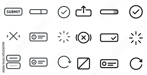 Web and app interface outline icons set – linear, solid, ui and ux symbols