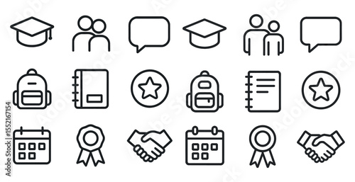 Education and learning icons set – outline, school, academic symbols for teaching