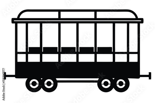 Silhouette Graphic of an OldFashioned Train Car with Wheels and Interior Seating