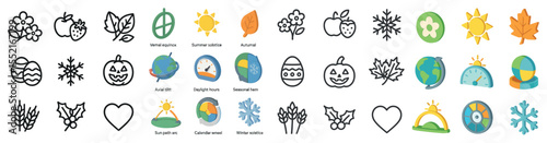 Seasonal and holiday line icons set – outline, flat, festive and celebration symbols