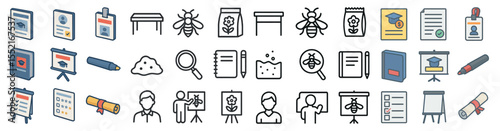 Education and learning outline icons set – linear, school, academic symbols