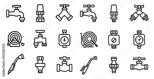 Plumbing and maintenance icons set – outline, linear, repair and hardware symbols