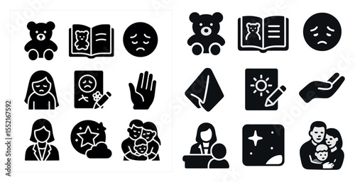 Mental health solid icons set – filled, therapy, wellness symbols
