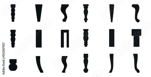 Furniture silhouette icons set – classic, decorative, home and interior design elements