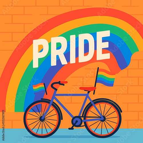 Bicycle with Pride Flags and Rainbow Wall – AI generated