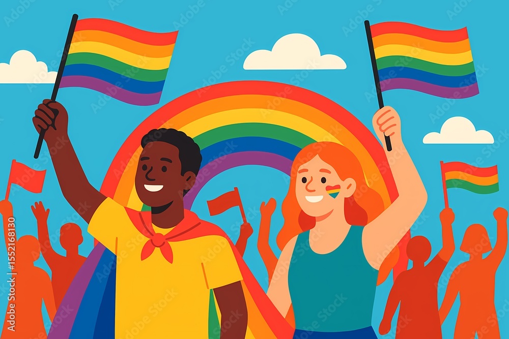 Fototapeta premium Pride Parade Celebration with Rainbow Flags – AI generated