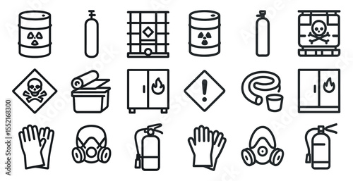 Hazard and safety icons set – outline, linear, warning and precaution symbols