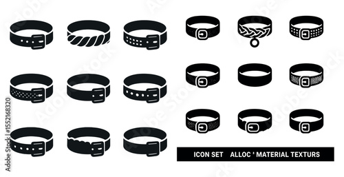 Fashion accessories solid icons set – belts, silhouette, apparel and design symbols