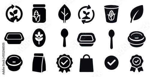 Eco-friendly silhouette icons set – solid, filled, recycling and sustainable designs