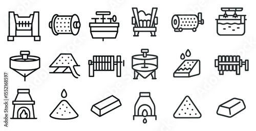 Metalwork and foundry line icons set – outline, linear, industrial production symbols