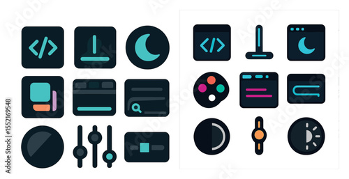Technology and interface icons set – flat, outline, digital ui and ux symbols