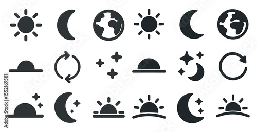 Weather and celestial icons set – solid, filled, sun and moon symbols collection