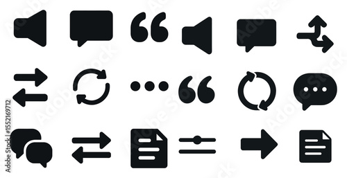 Communication solid icons set – filled, flat, chat and message symbols