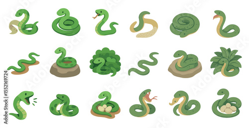 Snake and reptile icons set in flat style – wildlife, fauna, nature visuals