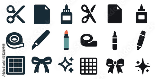 Crafting and diy solid icons set – flat, filled, art and design tools collection