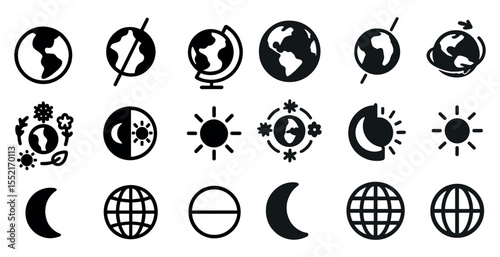 Environment and nature silhouette icons set – solid, earth and eco-friendly symbols