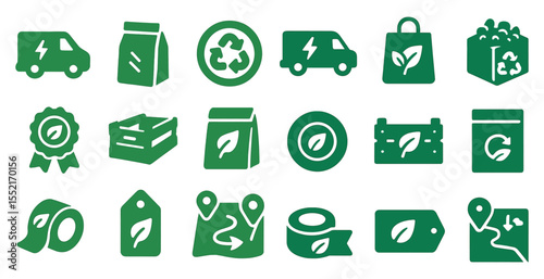 Eco-friendly silhouette icons set – green living, recycling, sustainability symbols