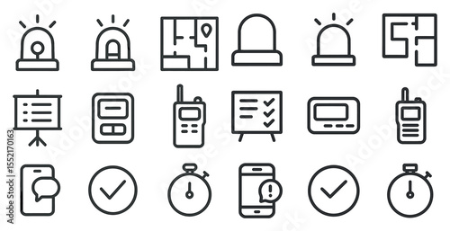 Emergency response line icons set - safety, alert, communication symbols