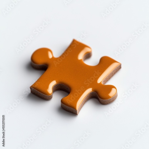 Close-up of a single orange puzzle piece on white background, symbolizing problem-solving and creativity.