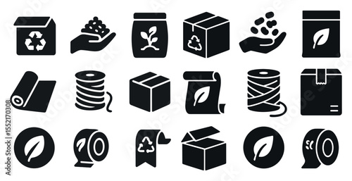Eco-friendly solid icons set – recycling, sustainability, green design symbols