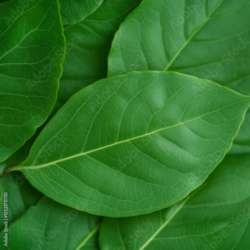 Close-up of vibrant green leaves showcasing natural texture in detailed freshness and lush foliage.