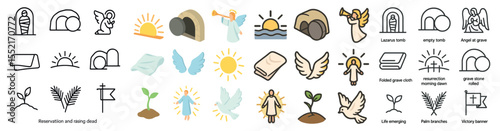 Resurrection and easter icons set – flat, outline, spiritual and easter symbols
