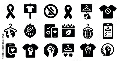 Advocacy and environmental solid icons set – filled, protest, activism and eco symbols