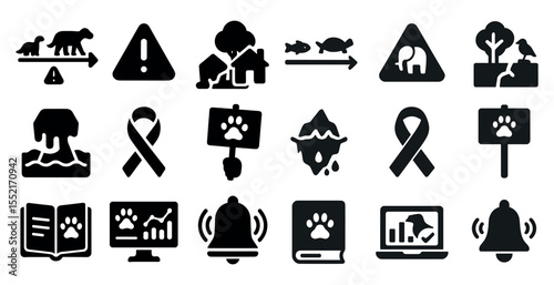 Disaster management solid icons set – filled, emergency and safety symbols