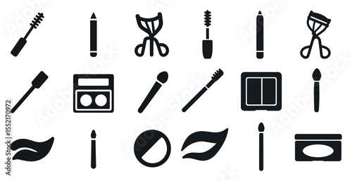 Beauty and makeup solid icons set – filled, cosmetic, fashion symbols