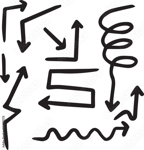 Hand-drawn arrow icon set. A collection of curved