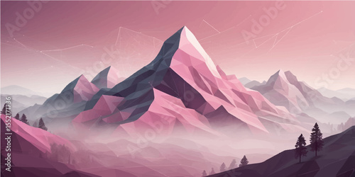 Winter mountain landscape with a fiery sunrise or serene sunset painting the snow-capped peaks, clouds, and sky