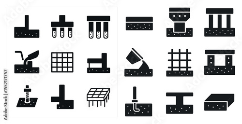 Construction and engineering icons set – solid, filled, building and foundation symbols