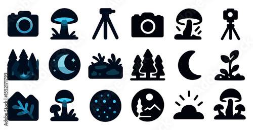 Nature and nighttime silhouette icons set – solid, filled, outdoor and wildlife symbols