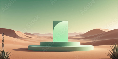 Vector illustration of a golden number one business success icon on a green desert podium banner
