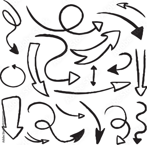 Hand-drawn arrow icon set. A collection of curved