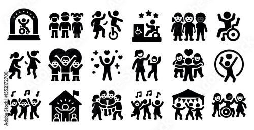 Diverse people solid icons set – flat, community, inclusion and teamwork symbols