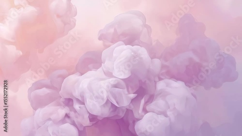 Delicate wisps of pink smoke swirl in a surreal setting, seamlessly merging into a soft pastel gradient	
