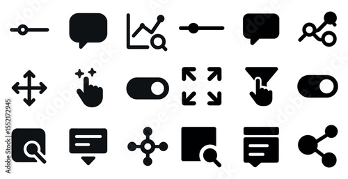 User interface solid icons set – silhouette, filled, digital interface symbols