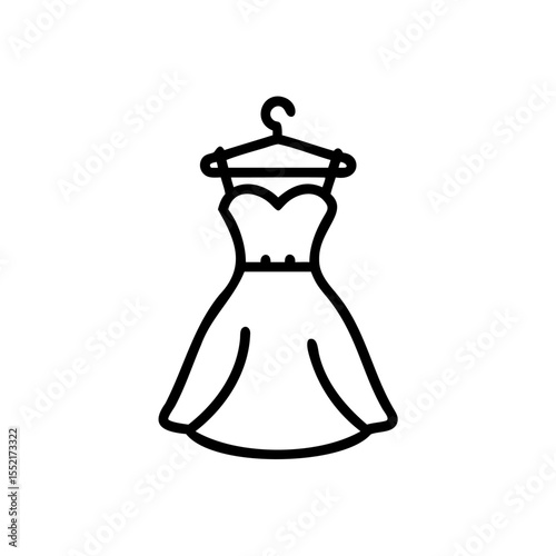 Handdrawn Line Art Dress on Hanger Sweetheart Neckline A Line Silhouette Family Wedding Icon