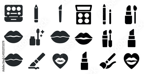 Beauty and makeup solid icons set – filled, outline, cosmetic and salon symbols