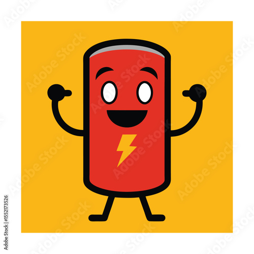 Fully Charged Battery Character Vector Design