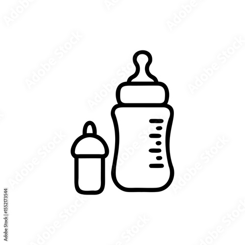 Handdrawn Line Art Baby Bottle and Sippy Cup Family Wedding Icon infant