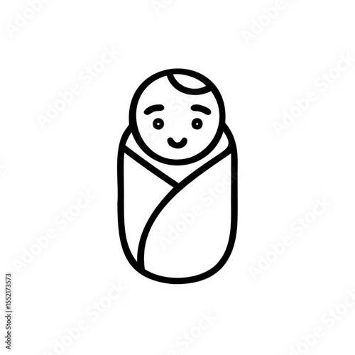 Handdrawn Line Art Baby Swaddled in Blanket Smiling Cute Infant Family Wedding Icon