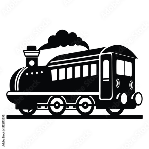 Black Silhouette Illustration of a Classic Locomotive Train with Steam Coming from the Top