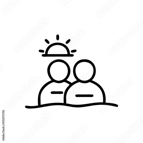 Handdrawn Line Art Two People Sunset Family Wedding Couple Icon Symbol vector