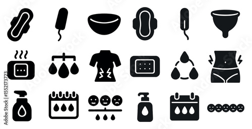 Hygiene and wellness solid icons set – filled, sanitary, health symbols