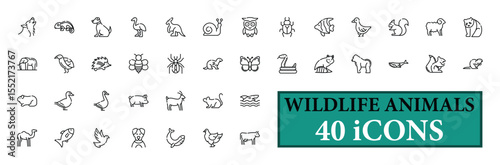 WILDLIFE ANIMALS icon collection, with editable stroke. WILDLIFE ANIMALS thin line icon set. Vector illustration.